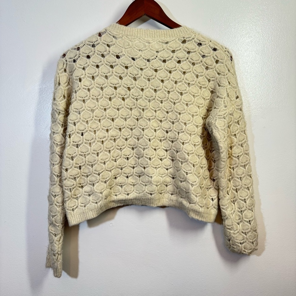 Pink Martini Fuzzy Cropped Cream Wool Blend Sweater - Size Medium - Picture 2 of 9